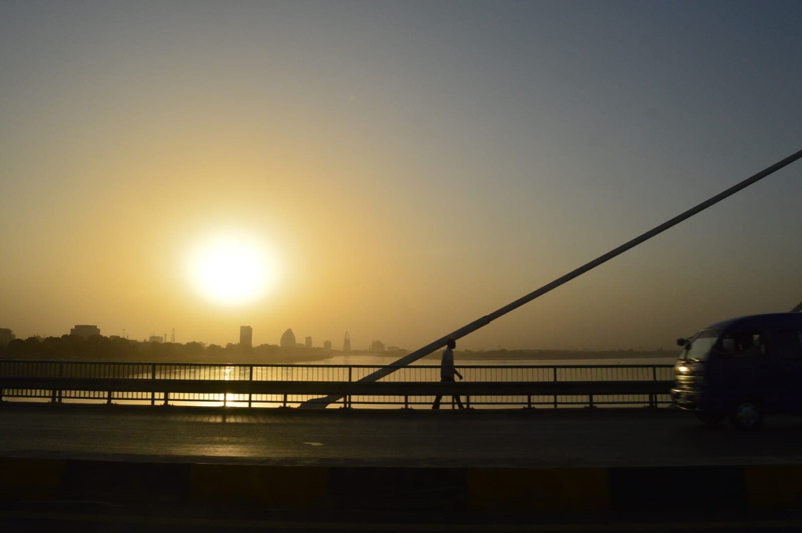 Sunrise over a bridge in Khartoum